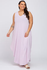 Lavender V-Neck Basic Plus Maxi Dress