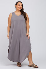 Grey V-Neck Basic Plus Maxi Dress