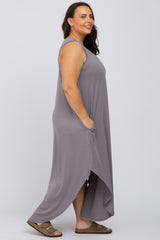 Grey V-Neck Basic Plus Maxi Dress