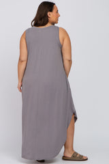 Grey V-Neck Basic Plus Maxi Dress