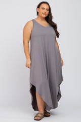 Grey V-Neck Basic Plus Maxi Dress