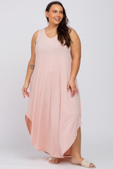 Pink V-Neck Basic Plus Maxi Dress