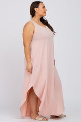 Pink V-Neck Basic Plus Maxi Dress