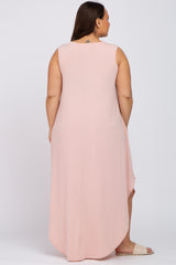 Pink V-Neck Basic Plus Maxi Dress