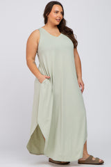 Light Green V-Neck Basic Plus Maxi Dress