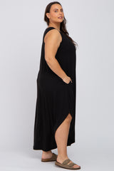 Black V-Neck Basic Plus Maxi Dress