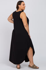 Black V-Neck Basic Plus Maxi Dress