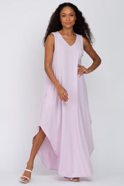 Lavender V-Neck Basic Maxi Dress