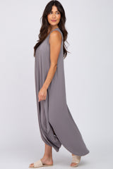 Mocha V-Neck Basic Maxi Dress