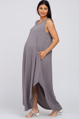 Mocha V-Neck Basic Maternity Maxi Dress