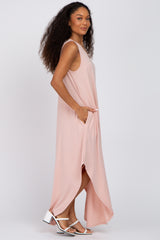 Light Pink V-Neck Basic Maxi Dress