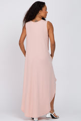 Light Pink V-Neck Basic Maxi Dress