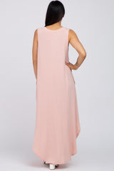 Light Pink V-Neck Basic Maternity Maxi Dress