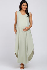 Mint V-Neck Basic Maternity Maxi Dress