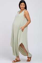 Mint V-Neck Basic Maternity Maxi Dress