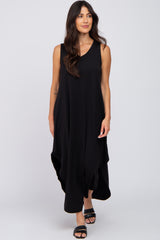 Black V-Neck Basic Maxi Dress