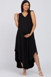 Black V-Neck Basic Maternity Maxi Dress