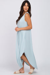 Light Blue V-Neck Basic Maxi Dress