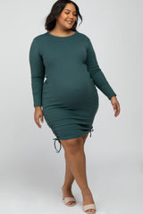 Forest Green Ribbed Ruched Maternity Plus Dress