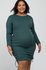 Forest Green Ribbed Ruched Maternity Plus Dress