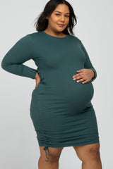 Forest Green Ribbed Ruched Maternity Plus Dress