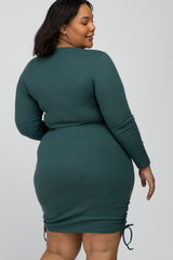 Forest Green Ribbed Ruched Maternity Plus Dress