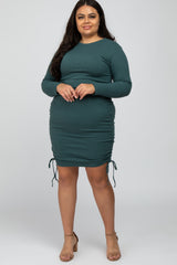 Forest Green Ribbed Ruched Maternity Plus Dress