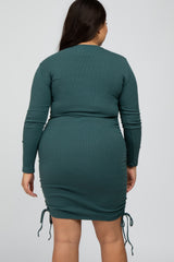 Forest Green Ribbed Ruched Plus Dress