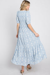 Blue Paisley Print Smocked Tiered Maxi Dress