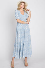 Blue Paisley Print Smocked Tiered Maxi Dress