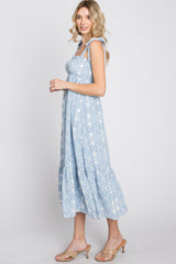 Blue Paisley Print Ruffle Hem Midi Dress