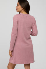 Mauve Ribbed Long Sleeve Maternity Dress