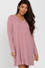 Mauve Ribbed Long Sleeve Dress