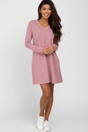 Mauve Ribbed Long Sleeve Dress