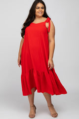 Red Strap Ruffle Hem Maternity Plus Midi Dress