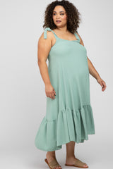 Mint Green Strap Ruffle Hem Maternity Plus Midi Dress