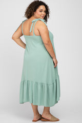 Mint Green Strap Ruffle Hem Maternity Plus Midi Dress