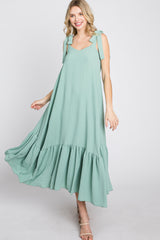 Mint Green Tie Strap Ruffle Hem Midi Dress