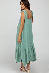 Mint Green Tie Strap Ruffle Hem Maternity Midi Dress