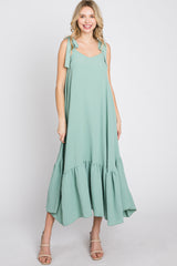 Mint Green Tie Strap Ruffle Hem Maternity Midi Dress