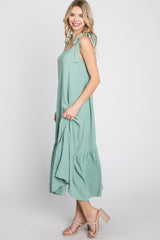 Mint Green Tie Strap Ruffle Hem Midi Dress