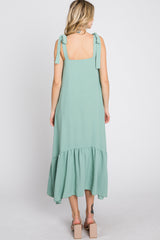 Mint Green Tie Strap Ruffle Hem Midi Dress