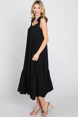 Black Tie Strap Ruffle Hem Midi Dress