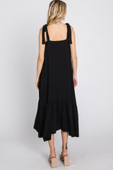 Black Tie Strap Ruffle Hem Midi Dress