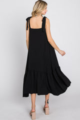 Black Tie Strap Ruffle Hem Midi Dress