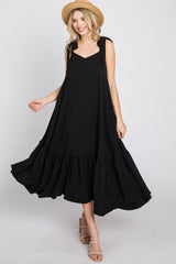 Black Tie Strap Ruffle Hem Midi Dress