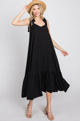 Black Tie Strap Ruffle Hem Midi Dress