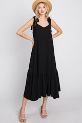 Black Tie Strap Ruffle Hem Midi Dress