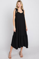 Black Tie Strap Ruffle Hem Midi Dress