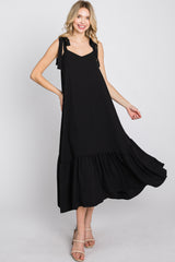 Black Tie Strap Ruffle Hem Midi Dress